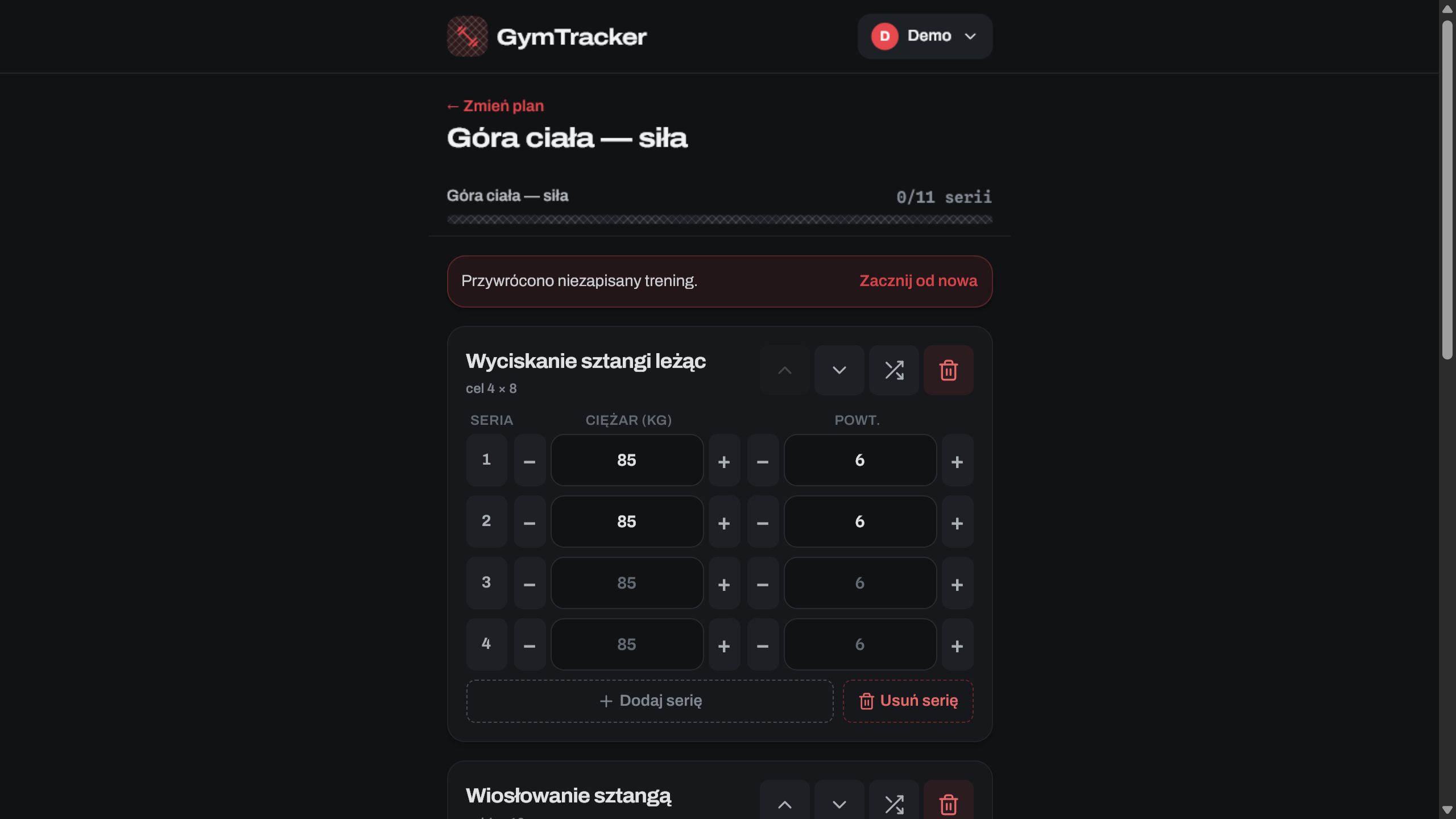 Aktywny trening z seriami i ciężarami