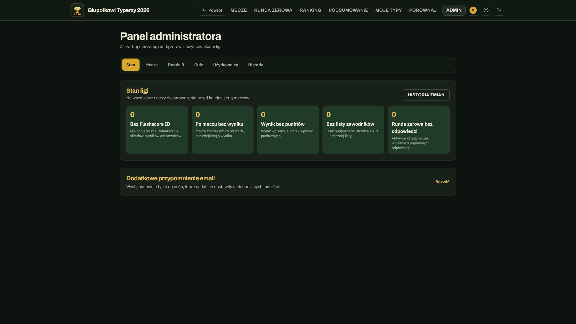 Status ligi w panelu administratora